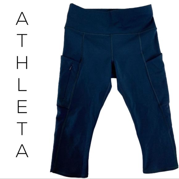 Athleta Pants - ATHLETA Blue Cropped Leggings Zip Pocket